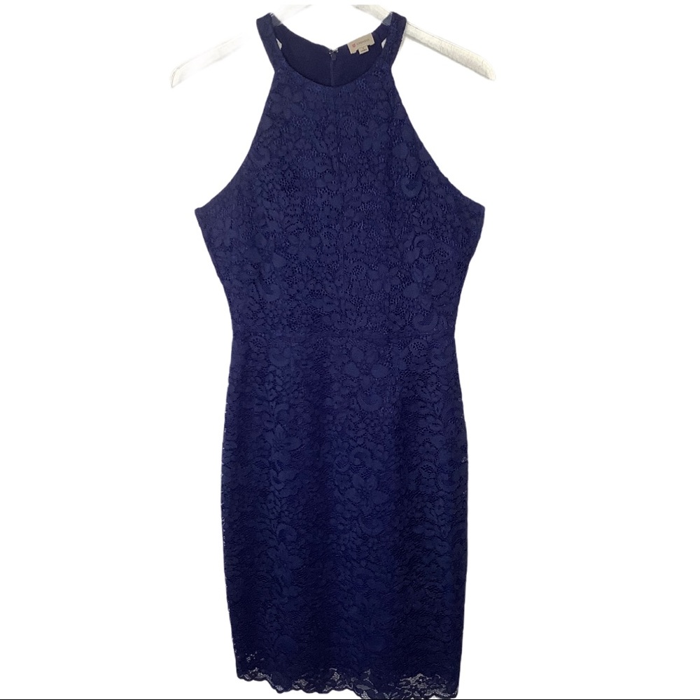 CREMIEUX Navy Lace Halter Sheath Dress Size 4